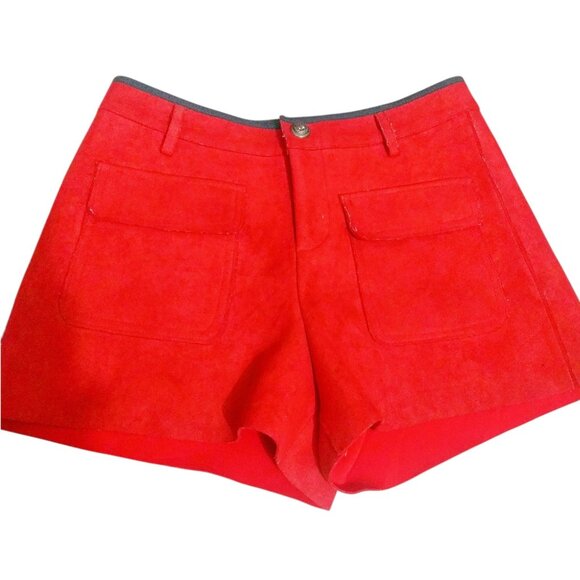 Pants - Vintage Red Suede High-Waisted Shorts